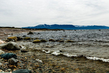 Baker Creek shoreline meets the St Lawrence Seaway, Gros Morne National Park, Newfoundland, Canada