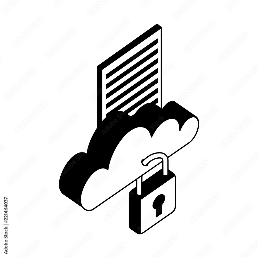Poster cloud computing with document and padlock