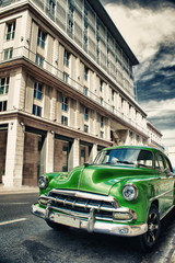 old american car from the 50s parked in the streets of Havana, Cuba