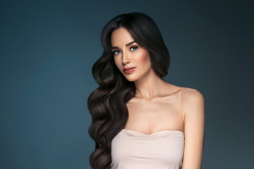 Beautiful hairstyle brunette long hair woman classic hairs curly