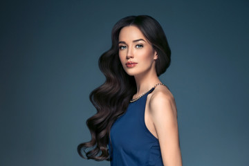 Beautiful hairstyle brunette long hair woman classic hairs curly