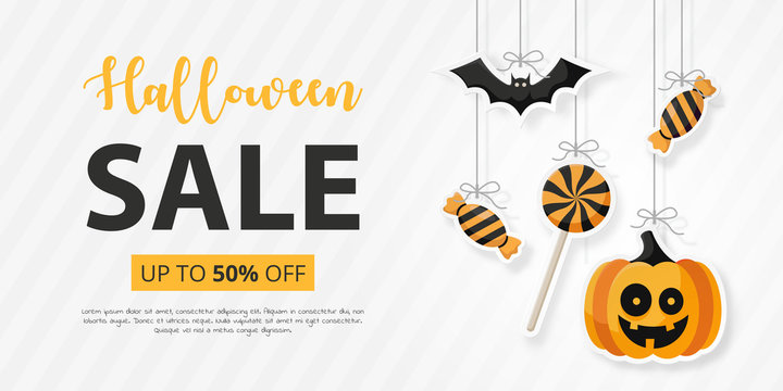 Halloween sale with flat icon. Vector illustration