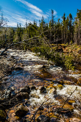 Deer Arm River runs below Gros Morne Mountain, Gros Morne National Park, Newfoundland, Canada