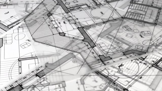 Architectural Blueprints - architectural plan of a modern house / smoothly rotate / seamless looping	