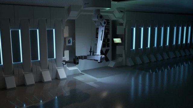 Space station maintenance done by robotic arm with multitool function. 4K HD