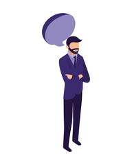 elegant businessman with speech bubble character