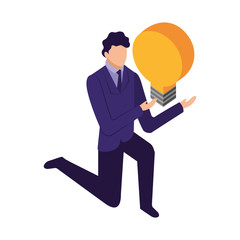elegant businessman down on my knees with light bulb © Gstudio