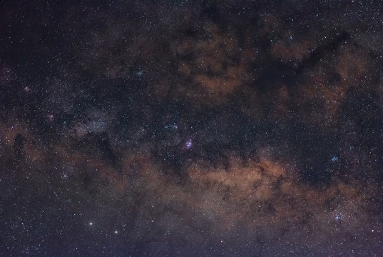 The center of the milky way galaxy with Stars in space dust in the universe, Long exposure photograph and median stack technic.