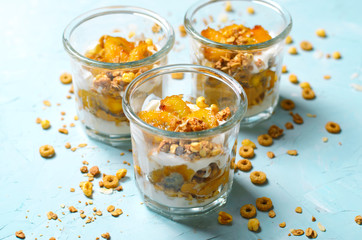 Caramelized Banana Parfait, Granola and Yogurt Dessert