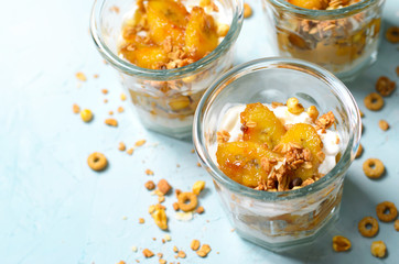 Caramelized Banana Parfait, Granola and Yogurt Dessert