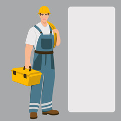  worker with a toolbox vector illustration flat style profile