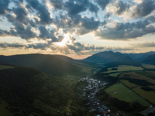 drone image. aerial view of rural mountain area in Slovakia, villages of Zuberec and Habovka from above