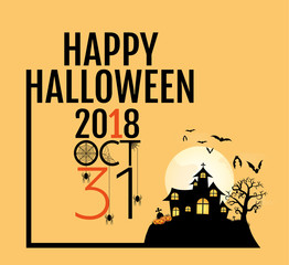 Design of Happy Halloween text for halloween day and card or background