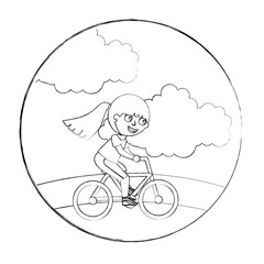 happy little girl riding in the bike