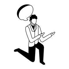 elegant businessman down on my knees with speech bubble