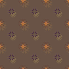 Seamless background pattern with a variety of colored floral motifs.