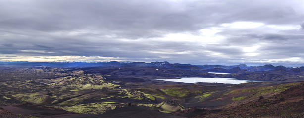 Colorful wide panorama, panoramic view on Volcanic landscape in