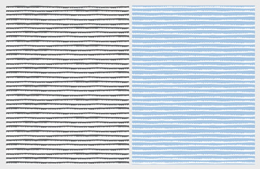 Infantile Style Hand Drawn Abstract Trail Vector Patterns. White and Grey Lines. Blue and White Backgrounds. Irregular Simple Design.  