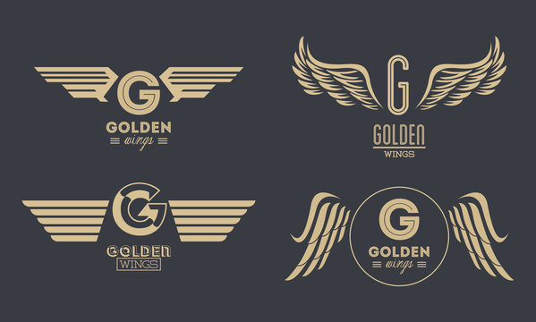 Set of golden wings emblems