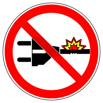 srr450 SignRoundRed - german - Verbotszeichen - Netzstecker: Beschädigtes Kabel / Verlängerungskabel nicht benutzen - english - prohibition sign - power plug: do not use damaged cable - red xxl g6567