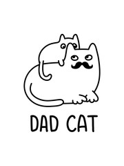 A Cartoon Vector Illustration Of A Feline Family, With A Father Cat And A Kitten