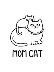 A Cartoon Vector Illustration Of A Feline Family, With A Mother Cat And A Kitten