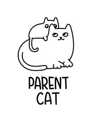 A Vector Cartoon Image Of A Feline Family, A Parent Cat With A Kitten On It's Back