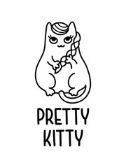 A Pretty Kitty With A Braid Vector Cartoon Drawing