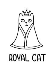 A Vector Cartoon Drawing Of A Royal Cat With A Crown