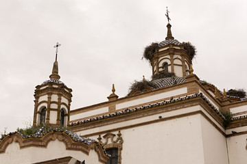 Obraz premium Iglesia con nidos de cigüeñas.