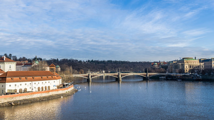 Fototapeta na wymiar Transparent morning sky above the Vltava river