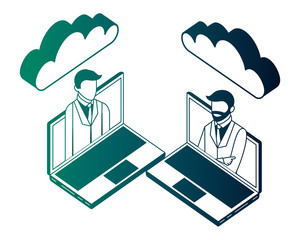 two business man in laptop cloud computing network