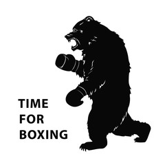 Obraz premium Black bear in Boxing gloves. Silhouette of a wild animal for sport event. Art design for sport event. Vector illustration
