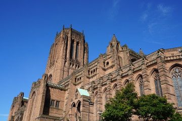 Fototapeta na wymiar Liverpool Cathedral view in sunny September day