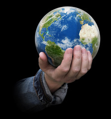Globe in hand. Image with clipping path