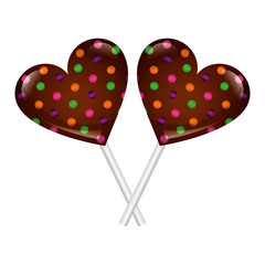 sweet lollipops of chocolate in shape heart isolated icon