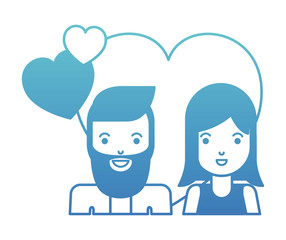 young couple with hearts love characters