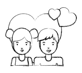 young couple with hearts love characters