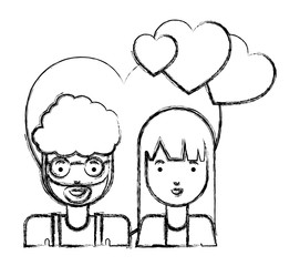young couple with hearts love characters