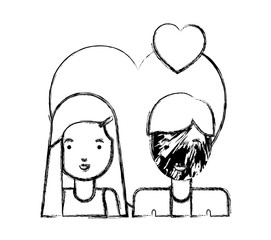 young couple with hearts love characters