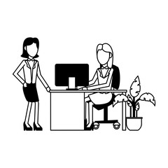 Businesswomens at office in black and white