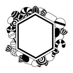 frame with sweet candies isolated icon