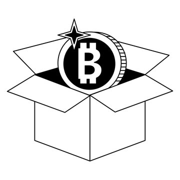 Bitocoin inside box in black and white