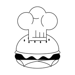 Hamburger and chef hat in black and white