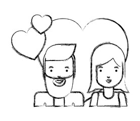 young couple with hearts love characters