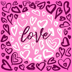 Heart ink illustrations, circle structure hearts, hearts backgrounds with glam rock style.