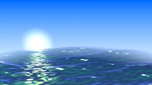 Waves of the sea in the sun. 4K movie recoded from the 3D program. Sunlight reflected from the surface of the water on a summer day.