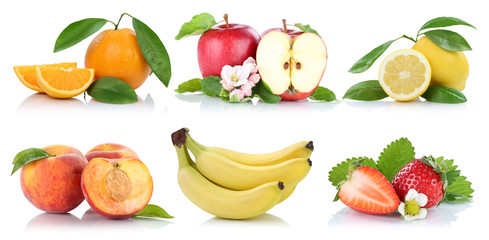 Früchte Obst Collage frische Apfel Orange Banane Erdbeere Äpfel Zitrone