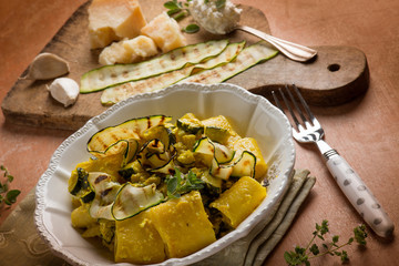pasta with grilled zucchinis parmesan cheese and ricotta cheese