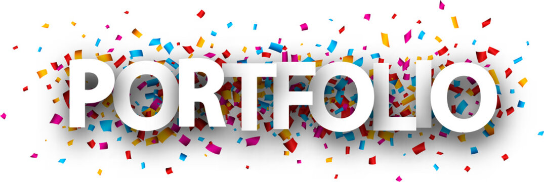Portfolio banner with colorful confetti.